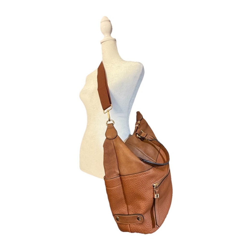 Moda Luxe Cognac Pebble Faux Leather Crossbody Bag Leather Trim West Coast Grand